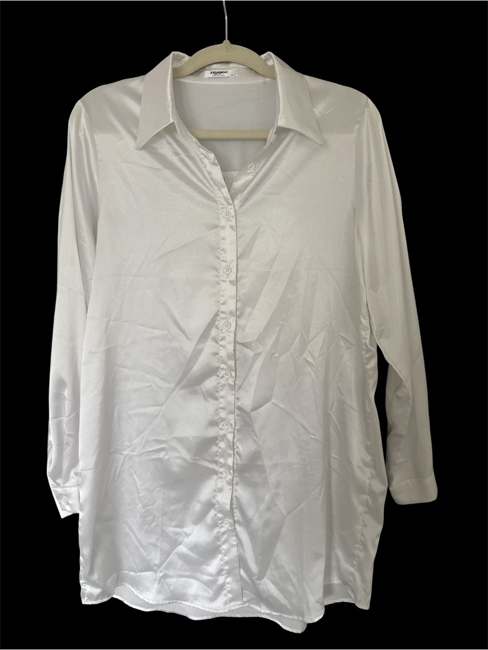 White Satin Button-Up Blouse